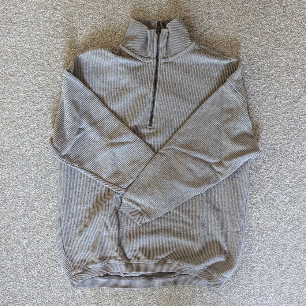Aerie Ribbed Half-Zip Tan Sweatshirt Size XS
